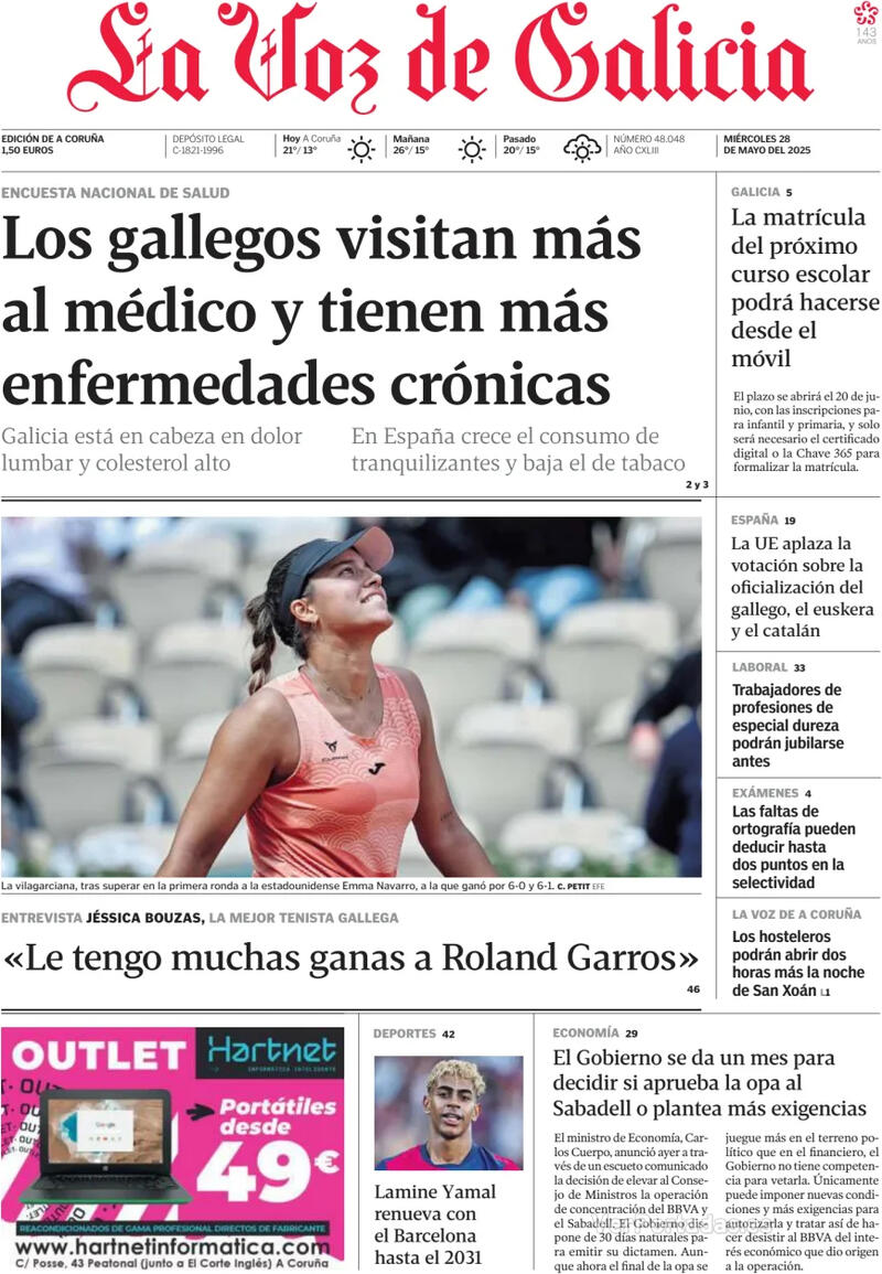 Portada La Nueva España 2025-05-28