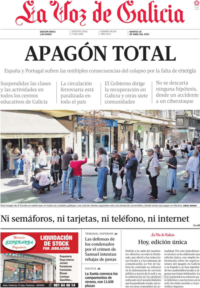 Portada La Nueva España 2025-04-29