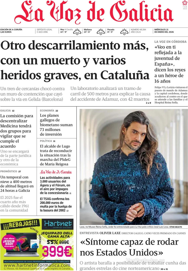 Portada La Nueva España 2026-01-21