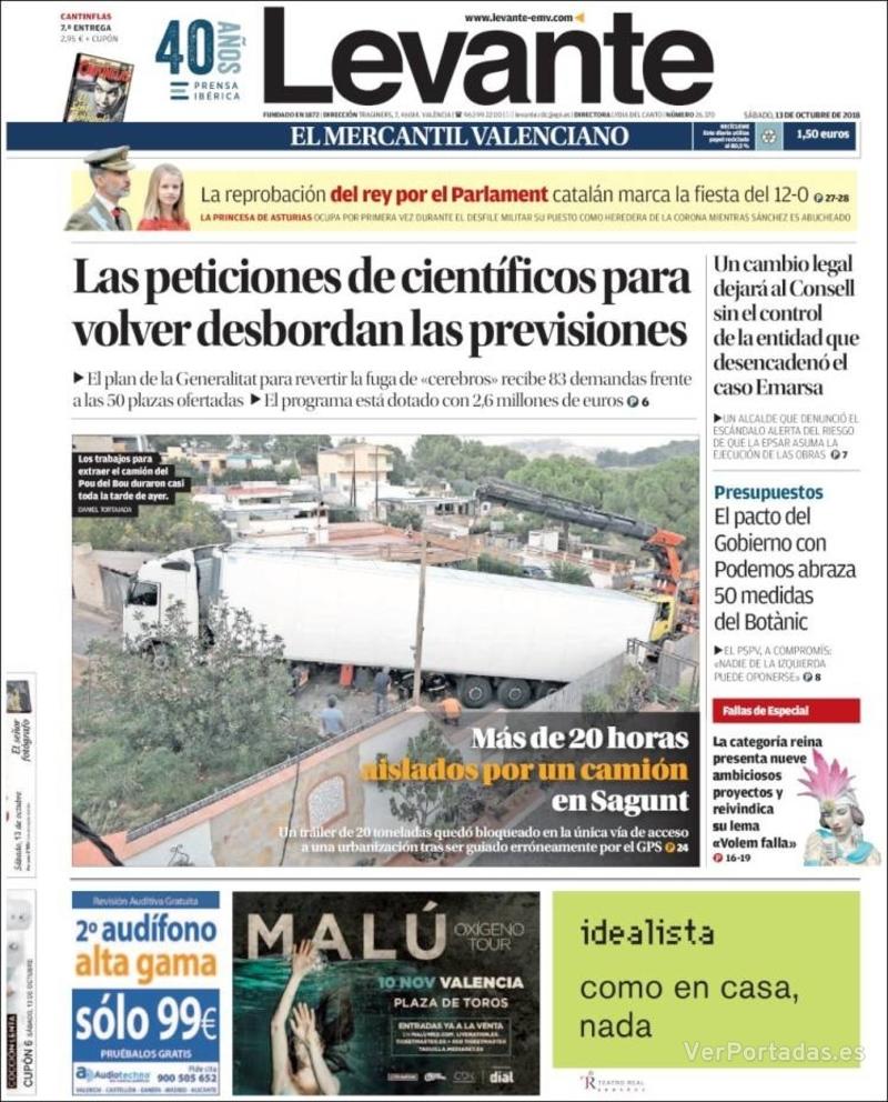 Portada Levante 2018-10-14