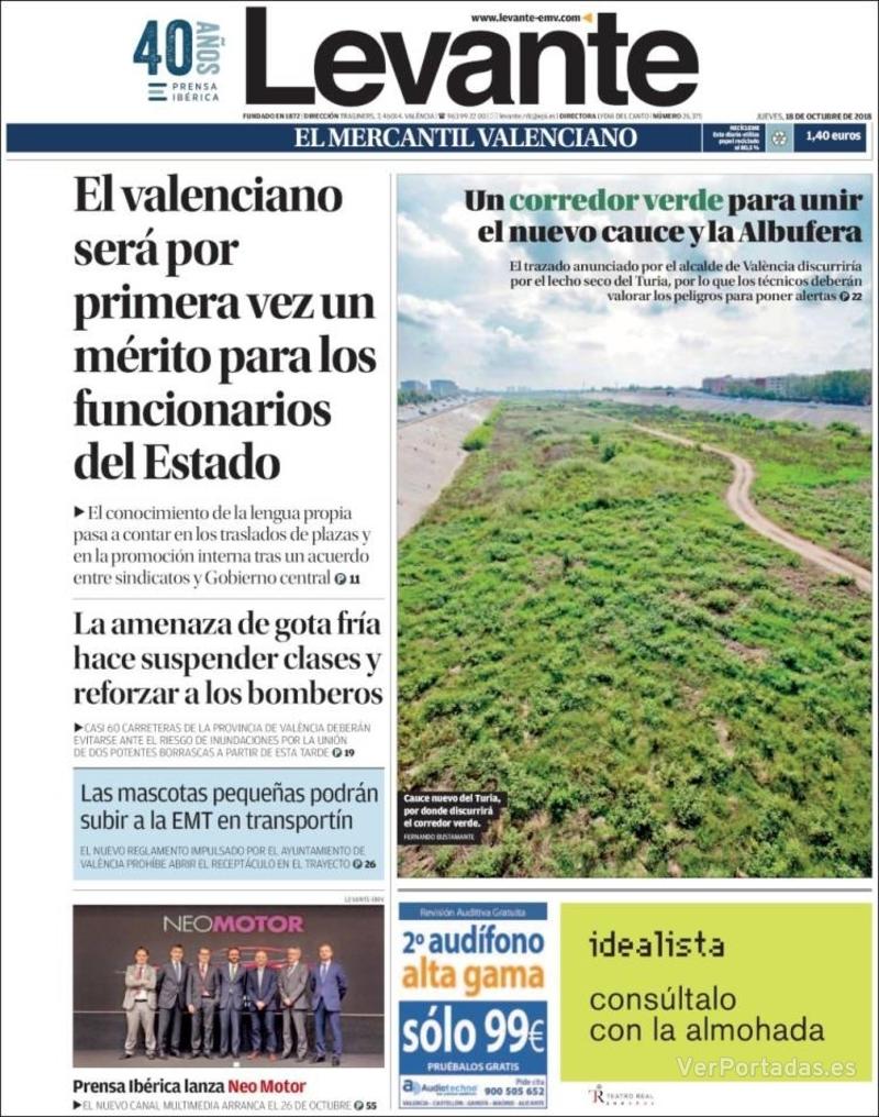 Portada Levante 2018-10-19