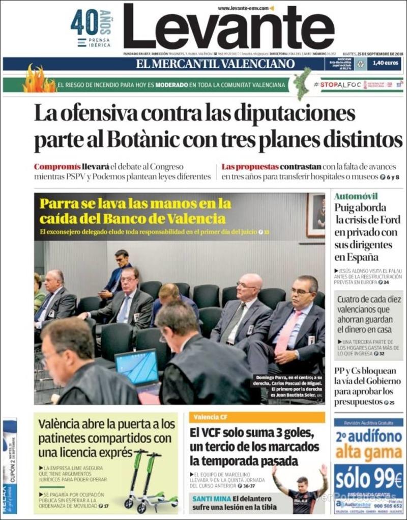 Portada Levante 2018-09-26