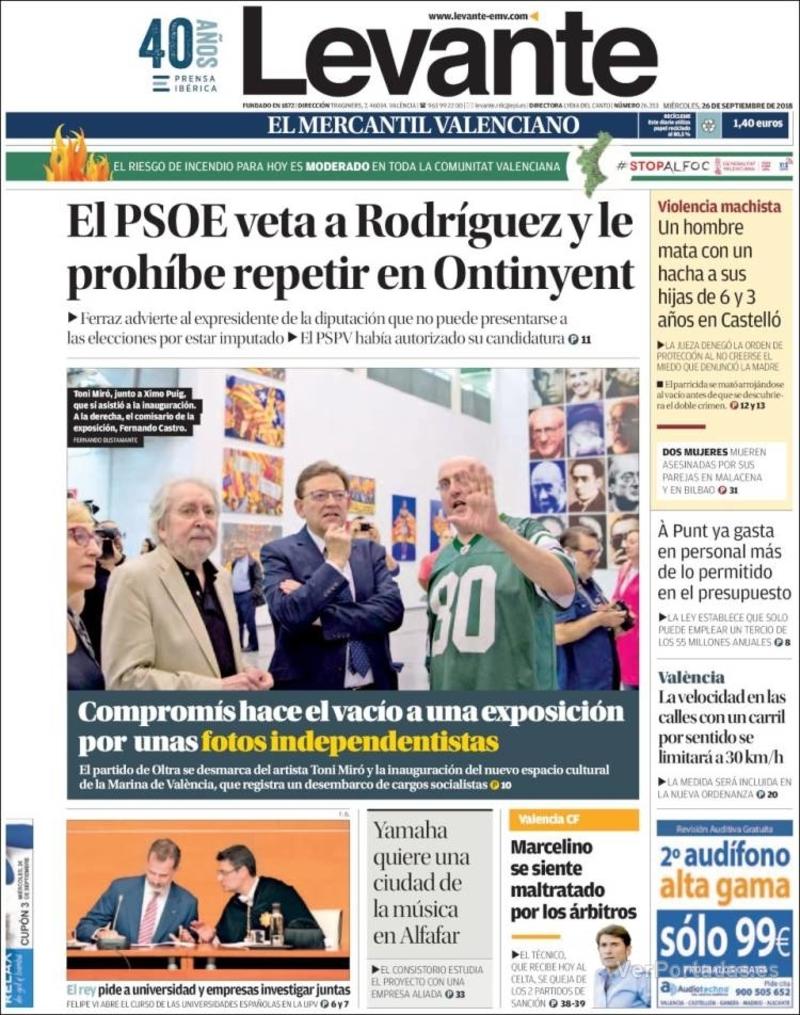 Portada Levante 2018-09-27