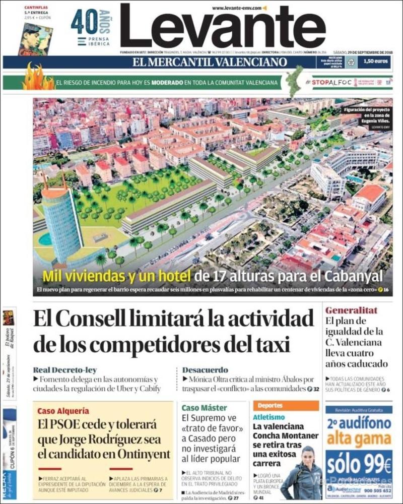 Portada Levante 2018-09-30