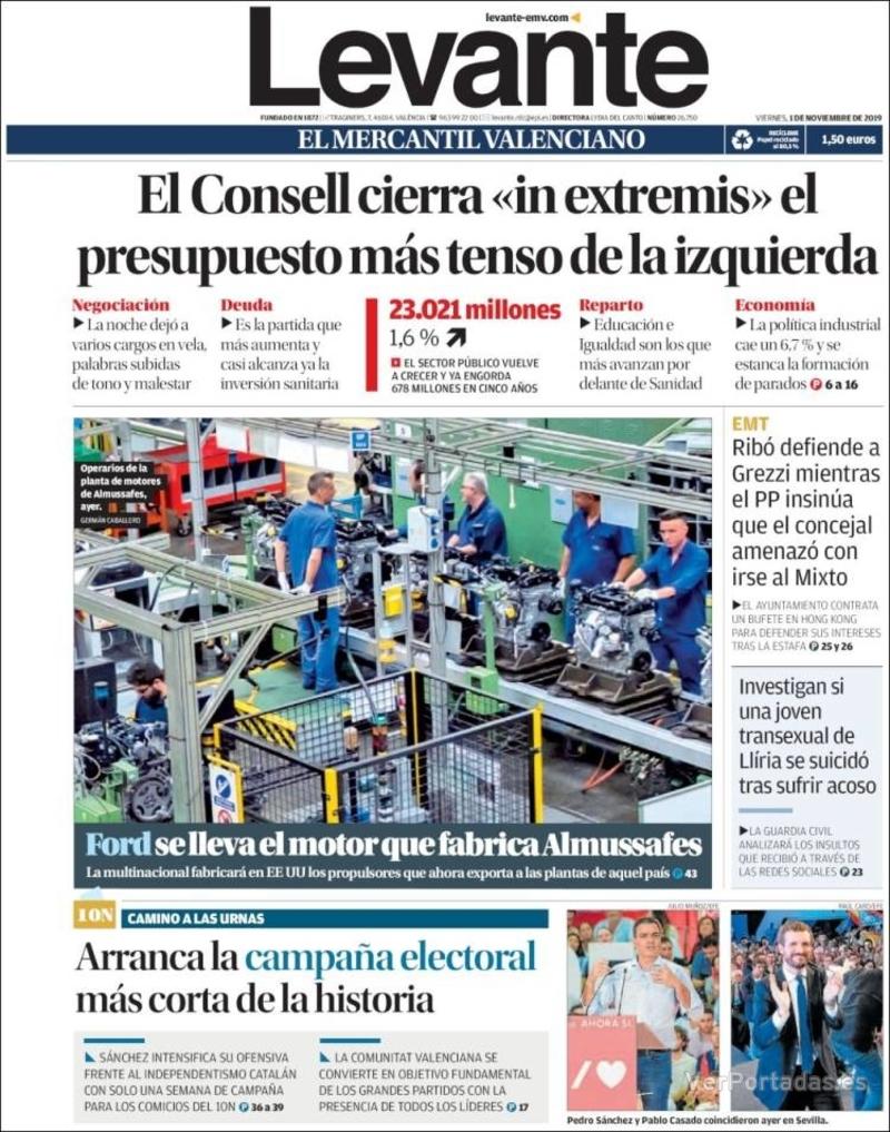 Portada Levante 2019-11-03