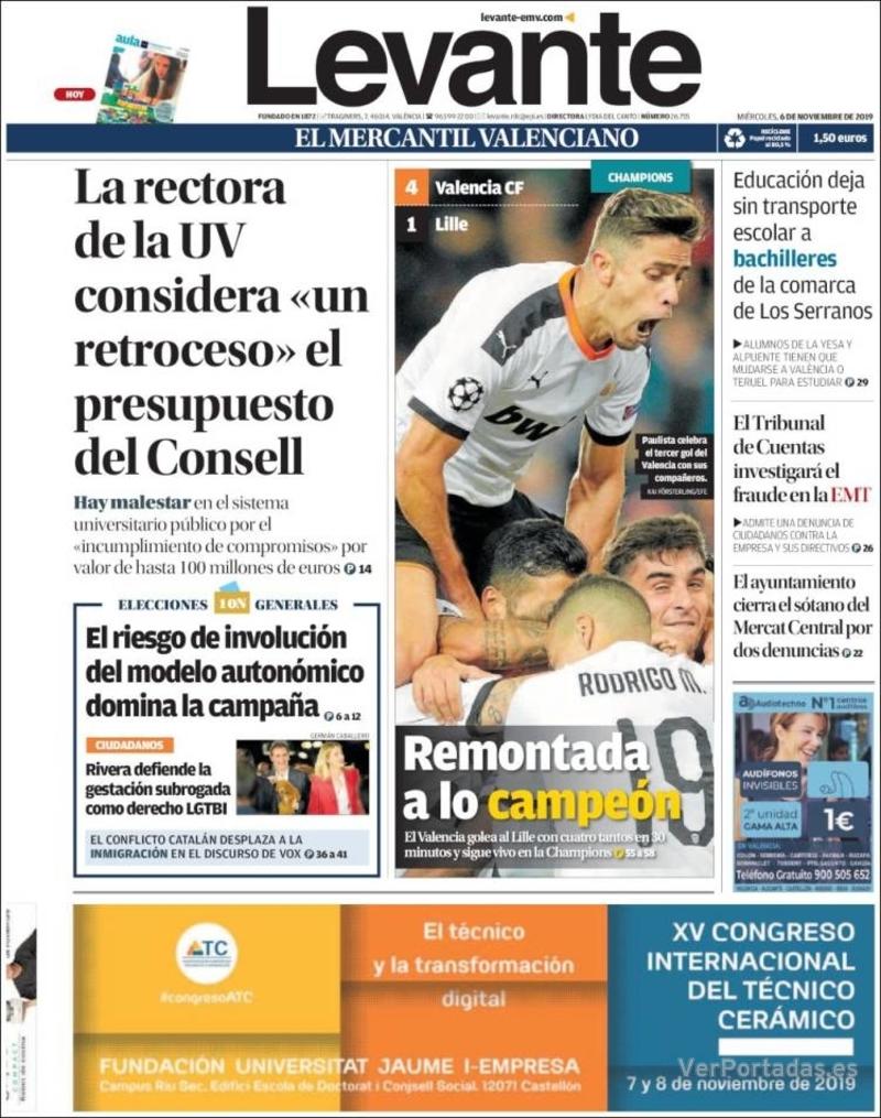 Portada Levante 2019-11-07