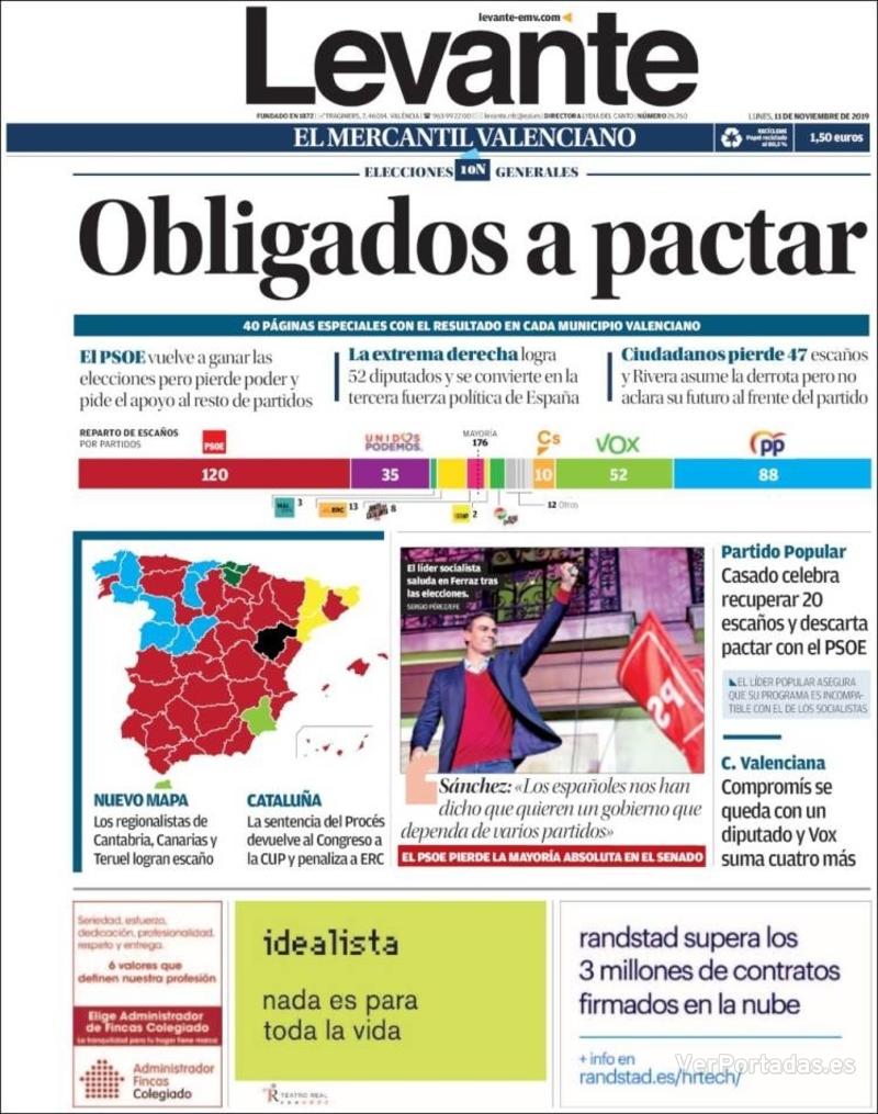 Portada Levante 2019-11-12