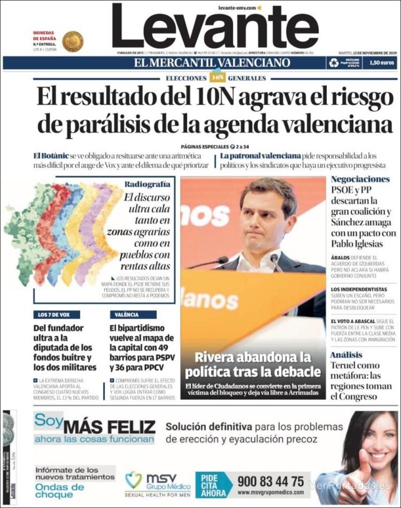 Portada Levante 2019-11-13