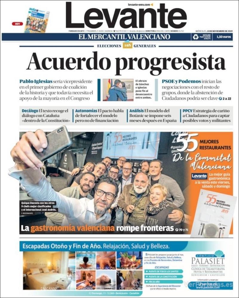 Portada Levante 2019-11-14