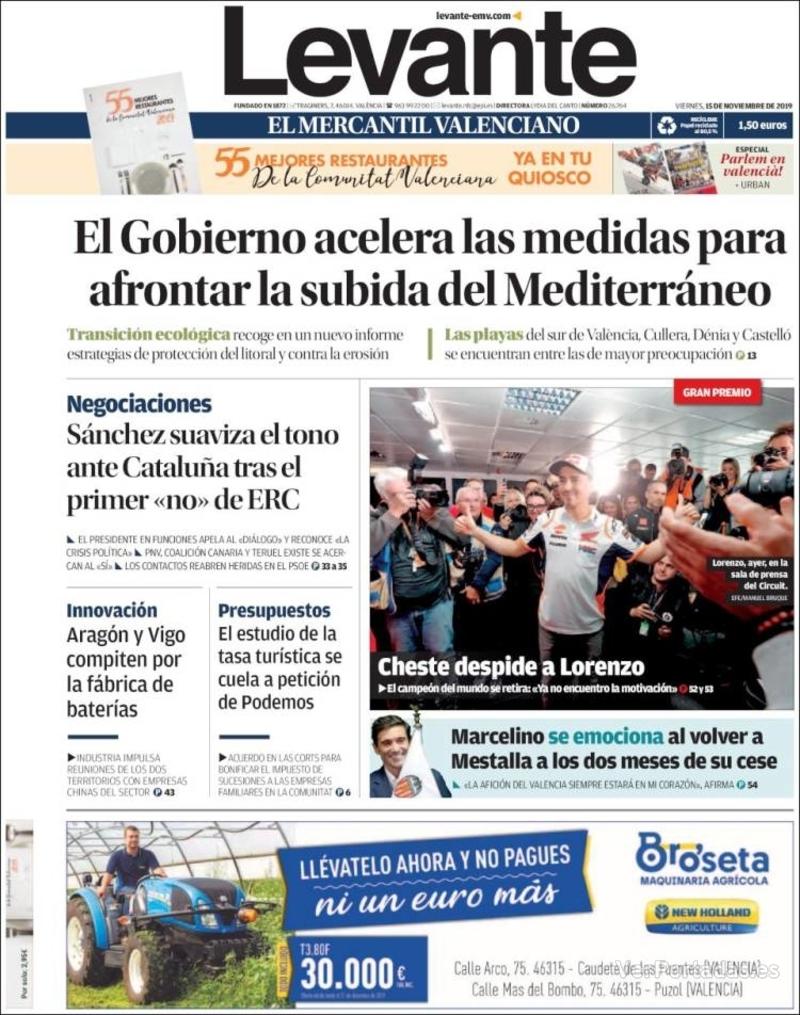 Portada Levante 2019-11-16