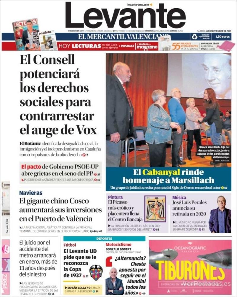 Portada Levante 2019-11-17