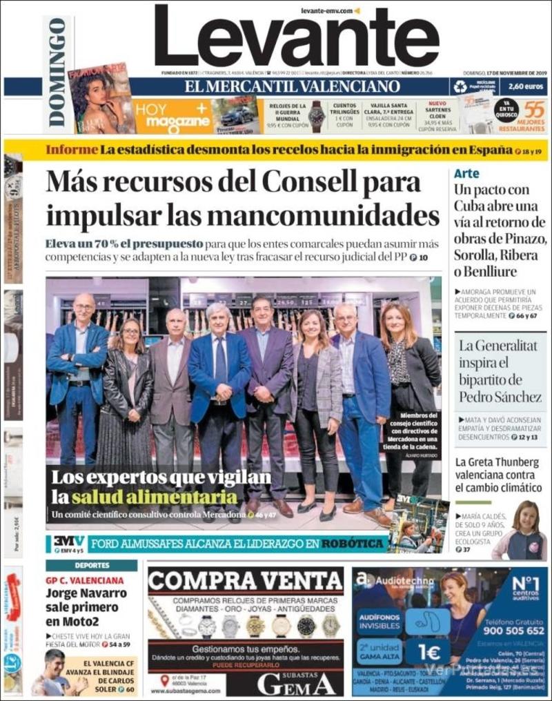 Portada Levante 2019-11-18