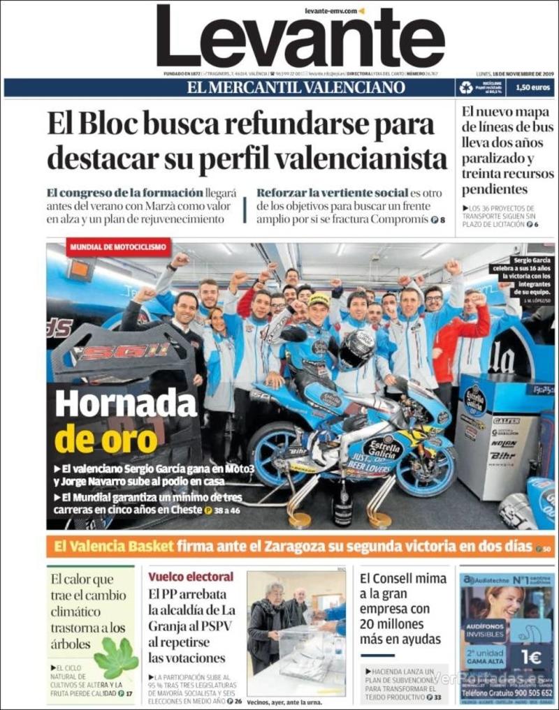 Portada Levante 2019-11-19