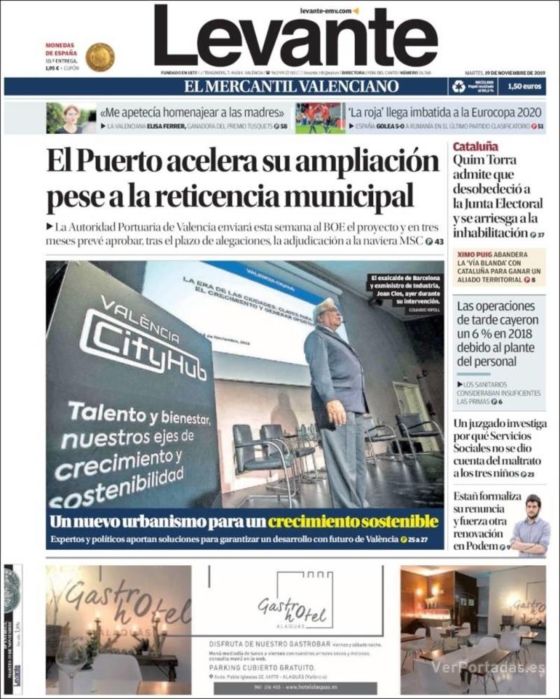 Portada Levante 2019-11-20