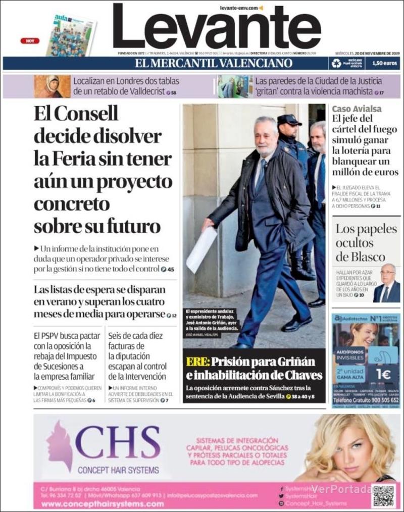 Portada Levante 2019-11-21