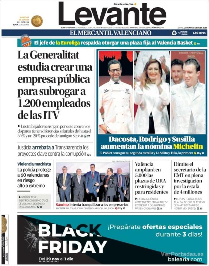 Portada Levante 2019-11-22