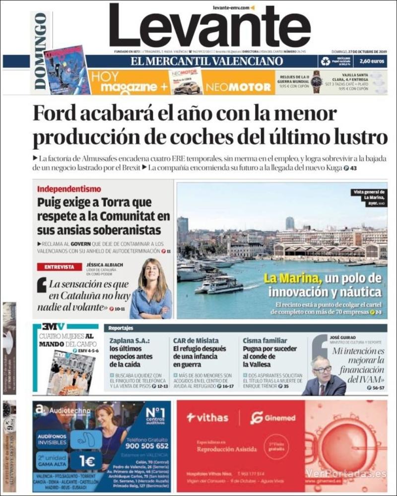 Portada Levante 2019-10-28