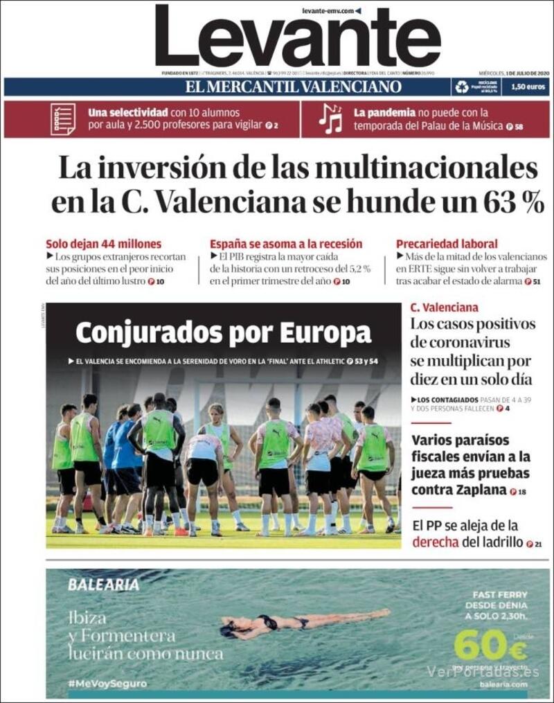 Portada Levante 2020-07-02