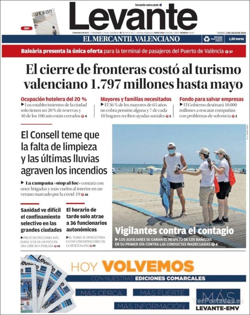 Portada Levante 2020-07-04