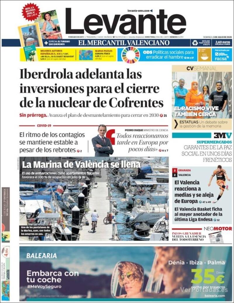 Portada Levante 2020-07-06