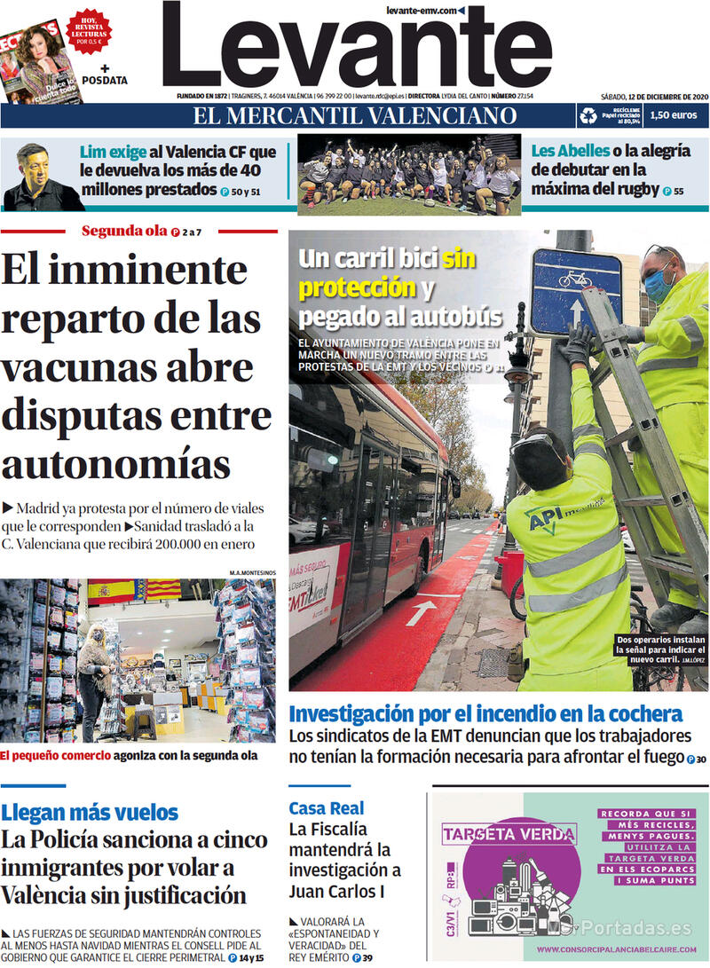 Portada Levante 2020-12-13