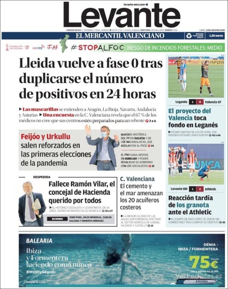 Portada Levante 2020-07-14