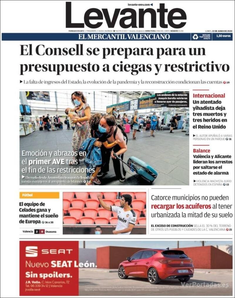 Portada Levante 2020-06-23