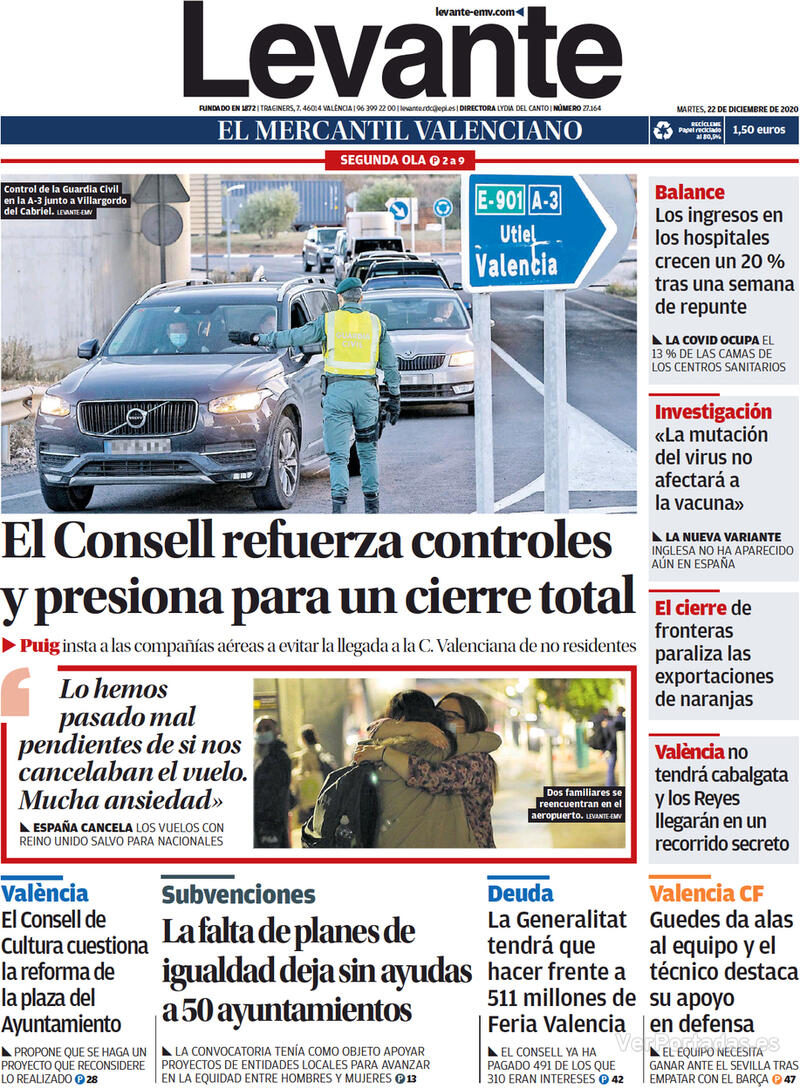 Portada Levante 2020-12-24