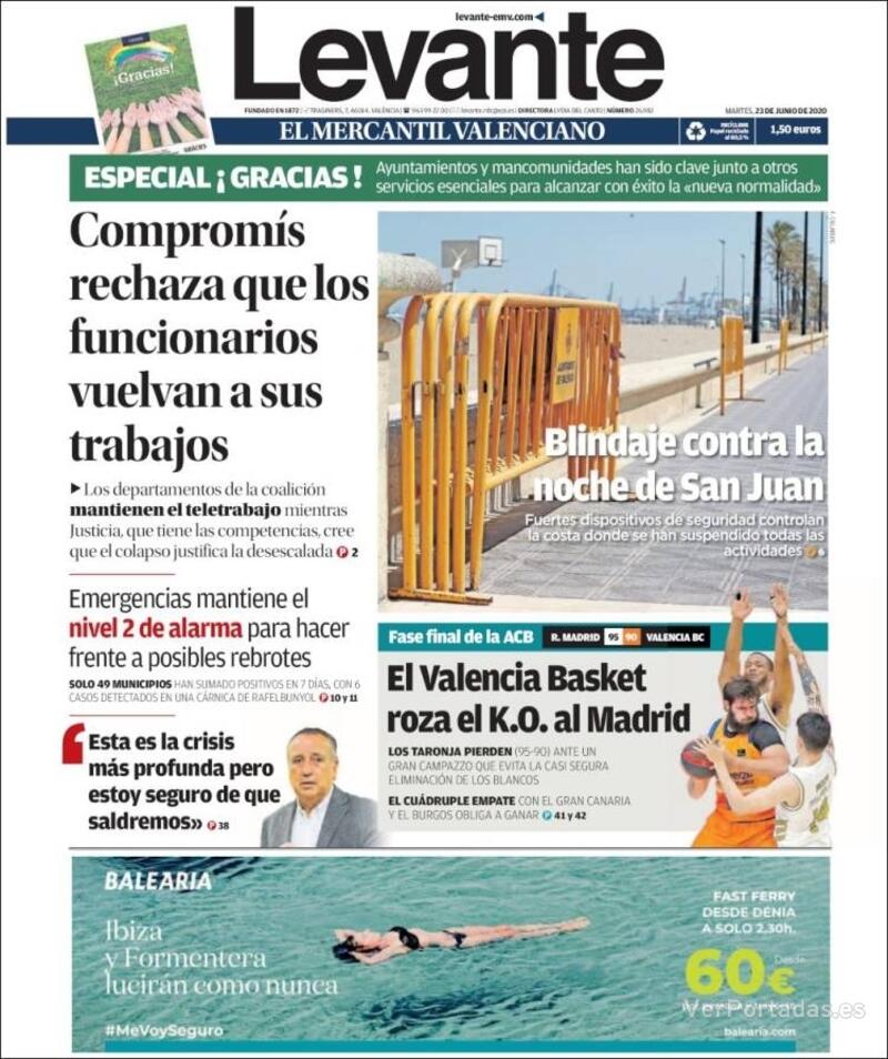 Portada Levante 2020-06-24