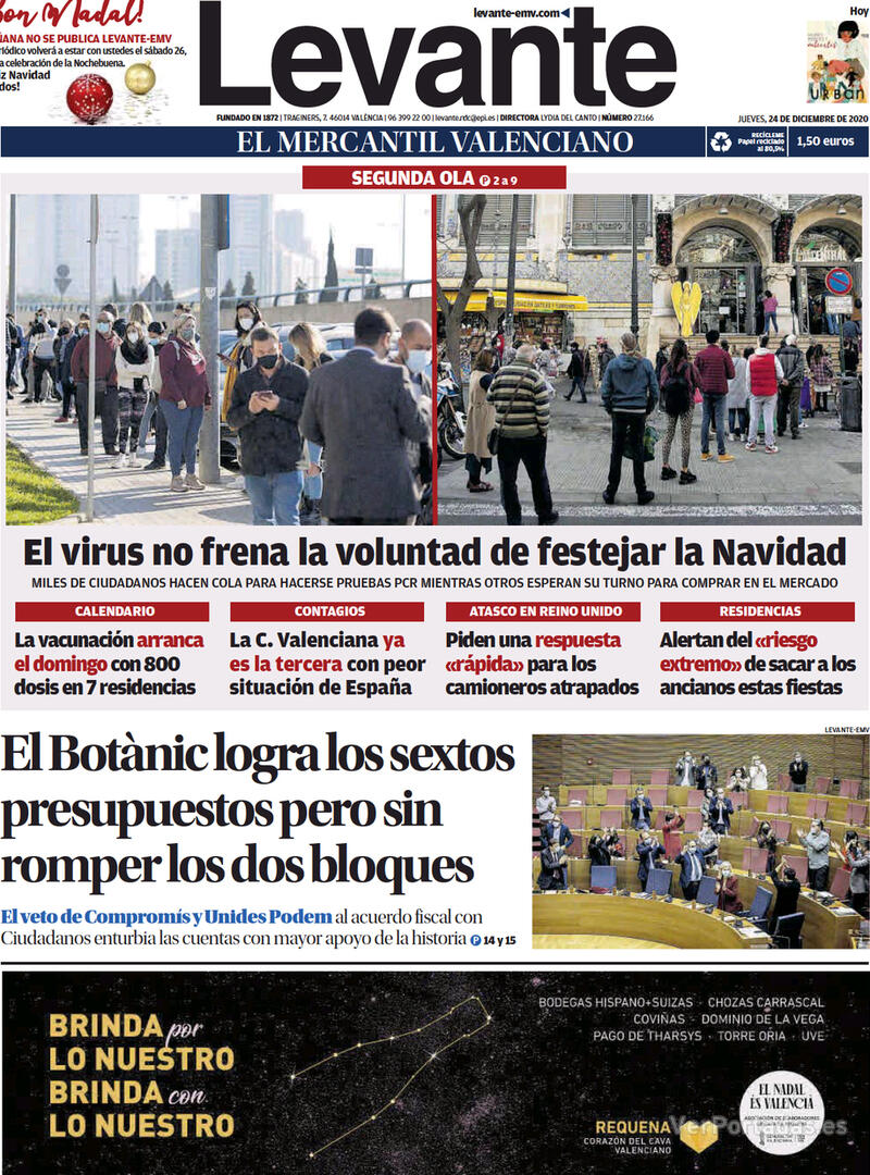 Portada Levante 2020-12-26