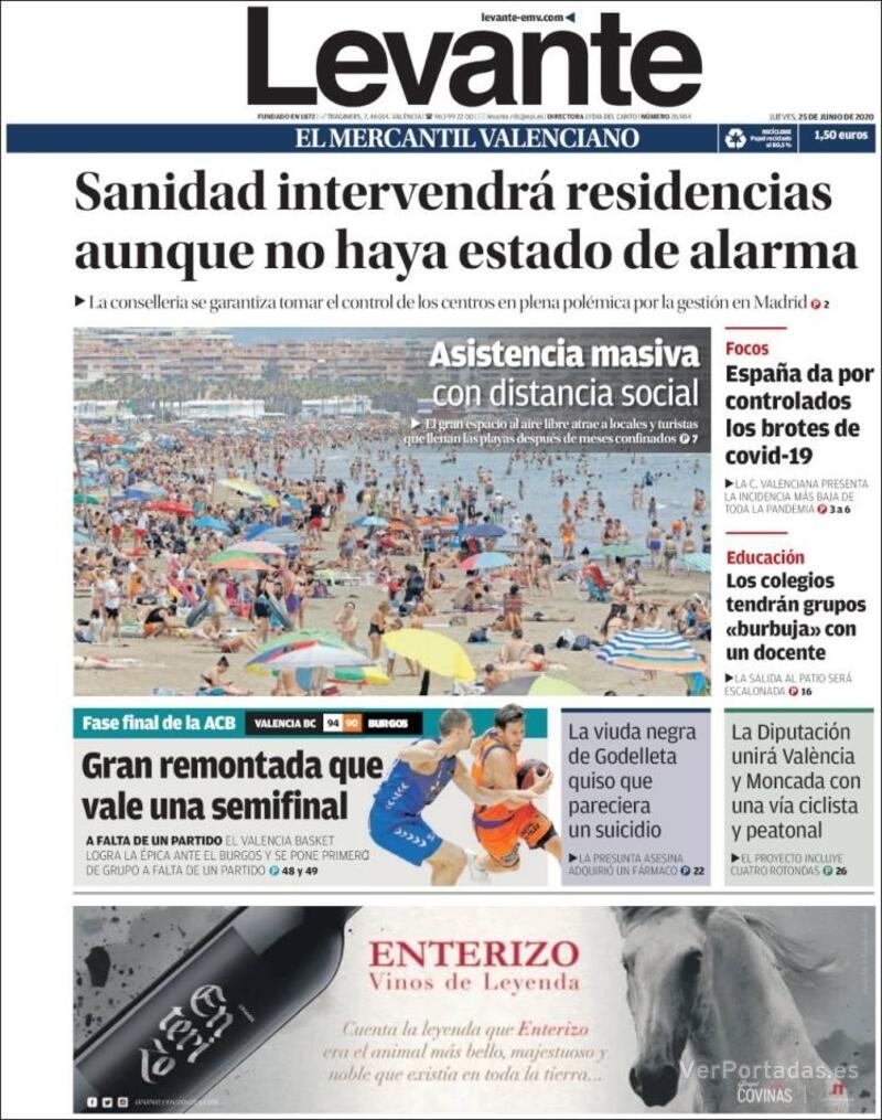 Portada Levante 2020-06-26