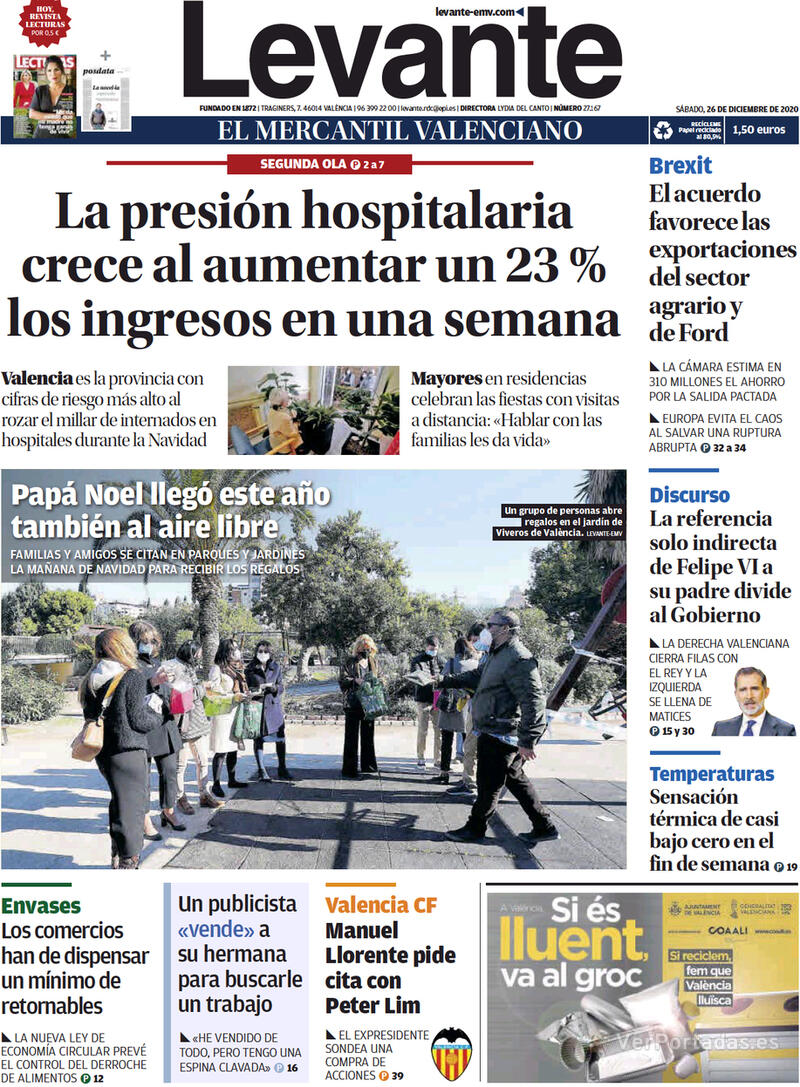 Portada Levante 2020-12-27