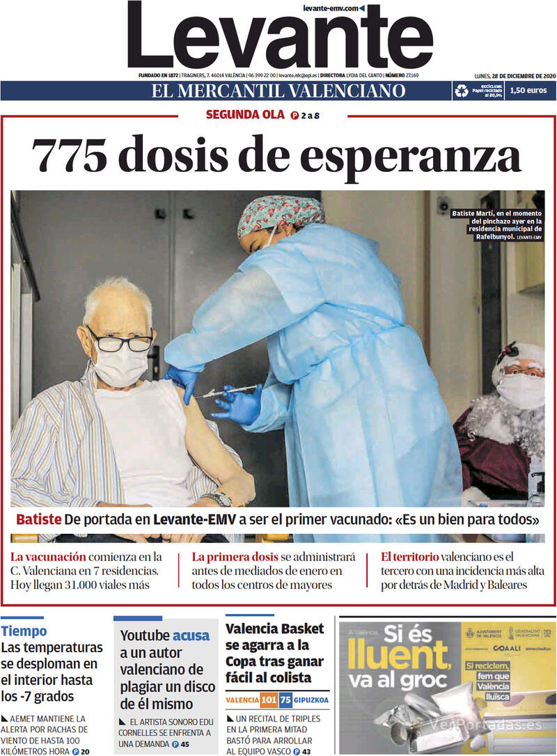 Portada Levante 2020-12-29