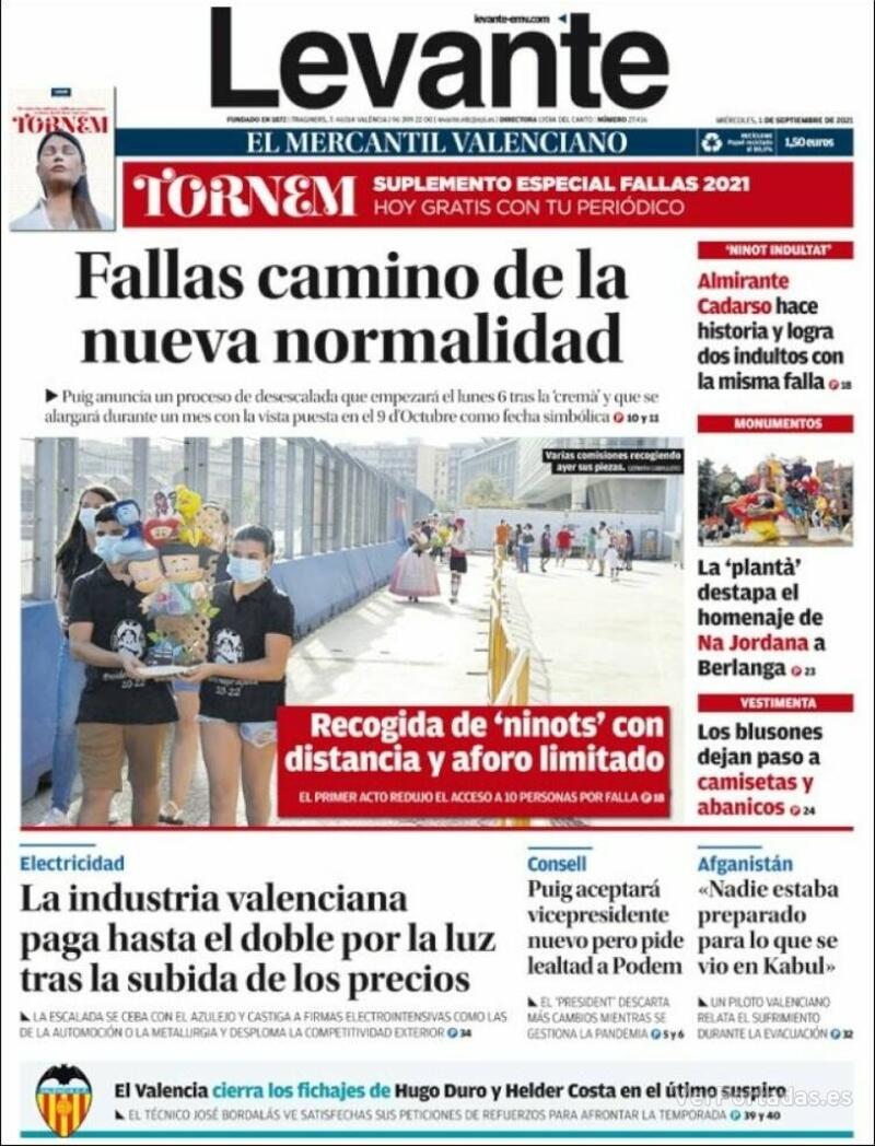 Portada Levante 2021-09-02