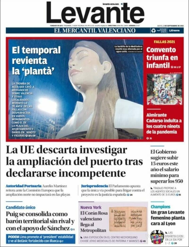 Portada Levante 2021-09-03