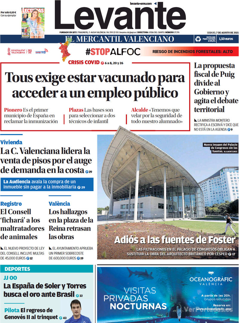 Portada Levante 2021-08-08