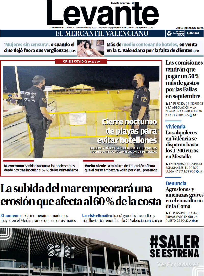 Portada Levante 2021-08-11