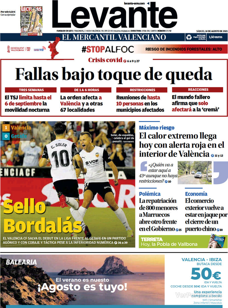 Portada Levante 2021-08-15