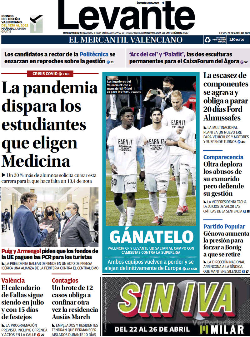 Portada Levante 2021-04-23