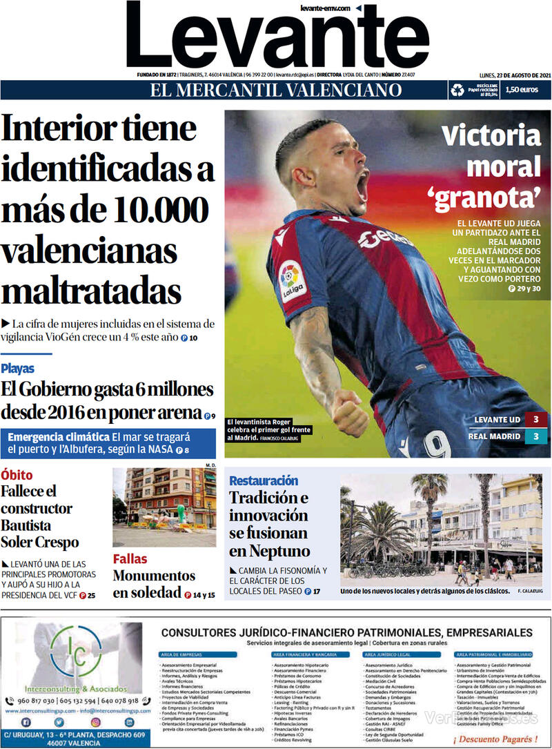 Portada Levante 2021-08-24