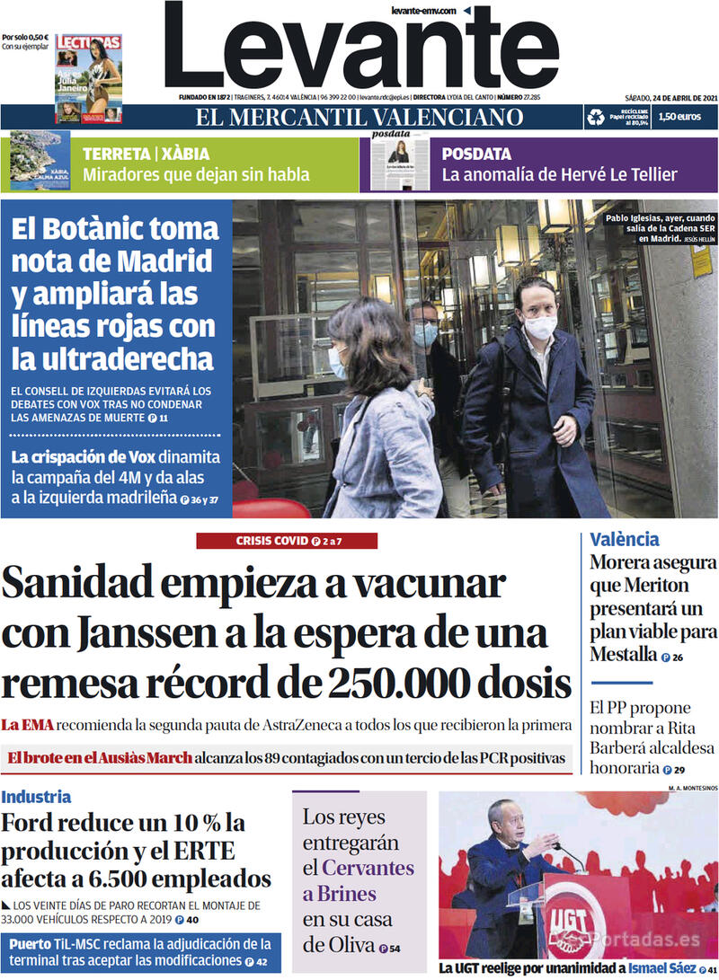 Portada Levante 2021-04-25