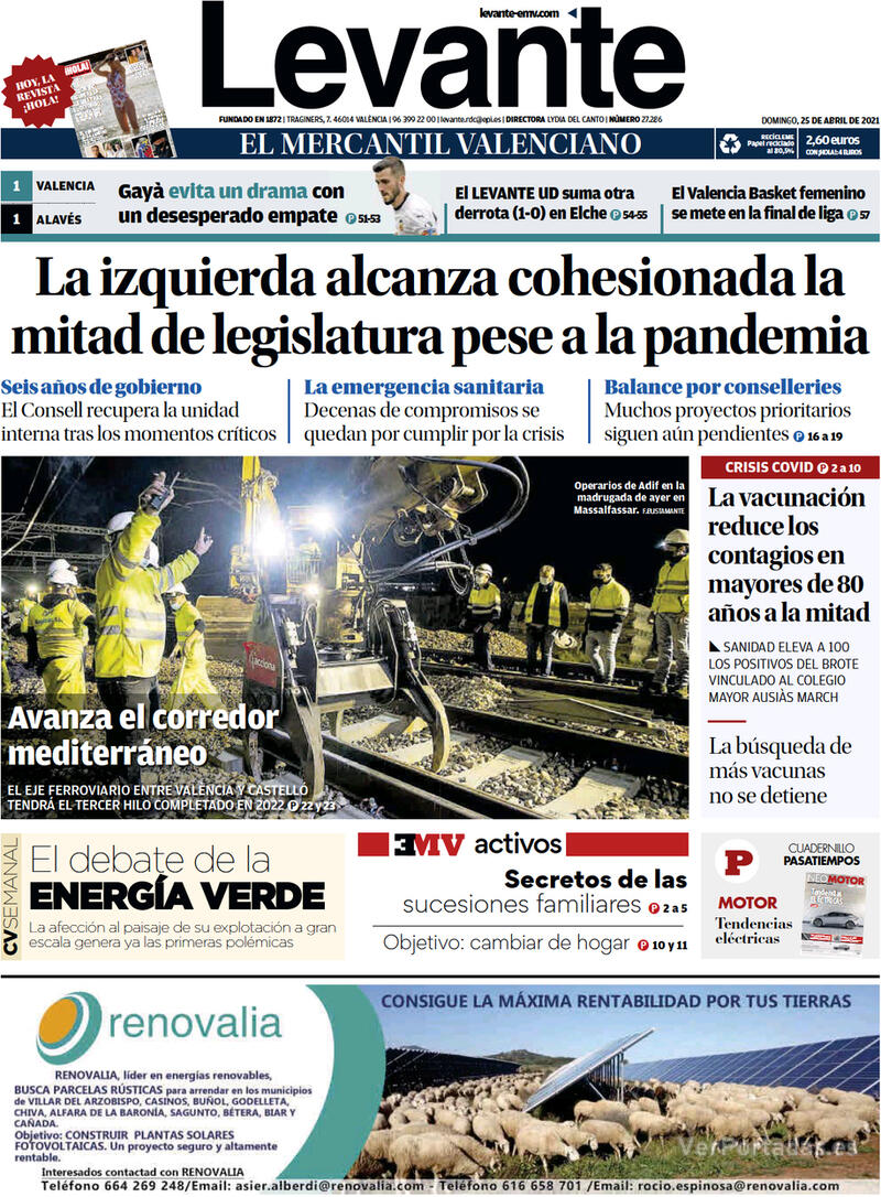 Portada Levante 2021-04-26