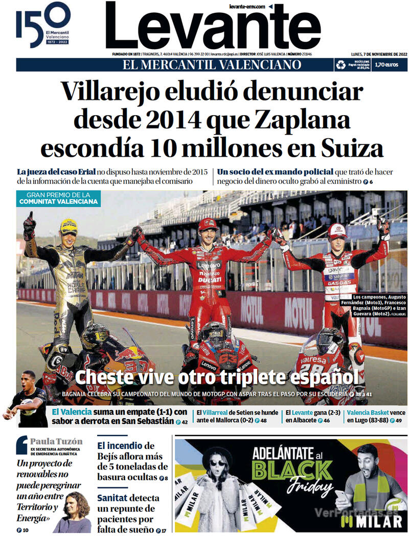 Portada Levante 2022-11-08