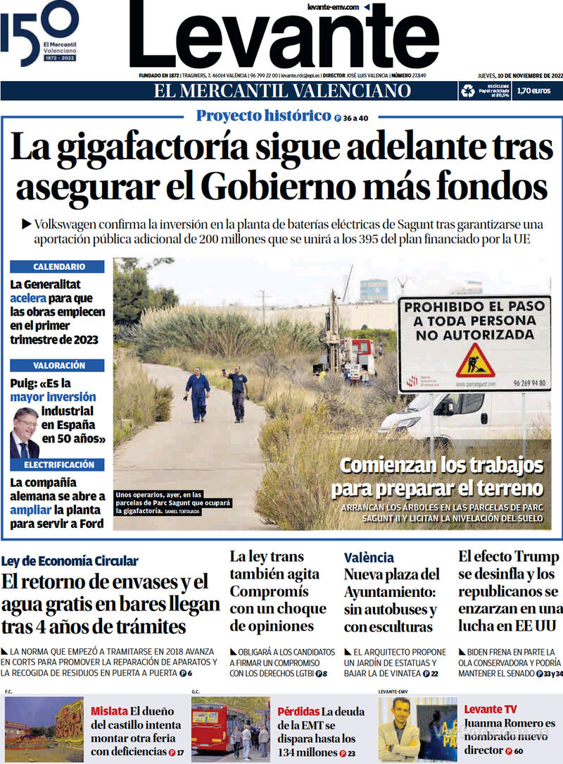 Portada Levante 2022-11-11