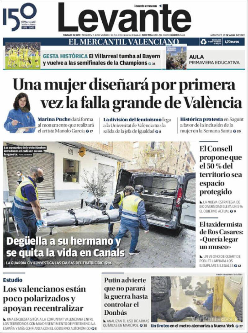 Portada Levante 2022-04-14