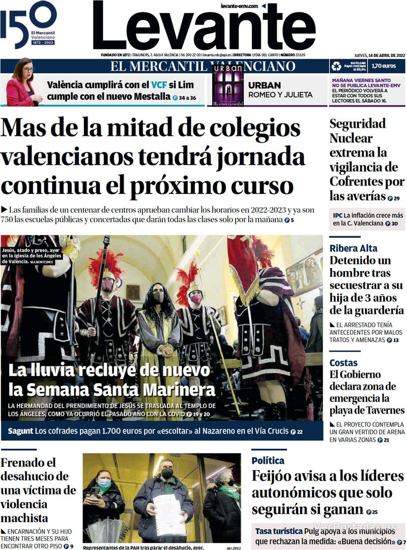 Portada Levante 2022-04-16