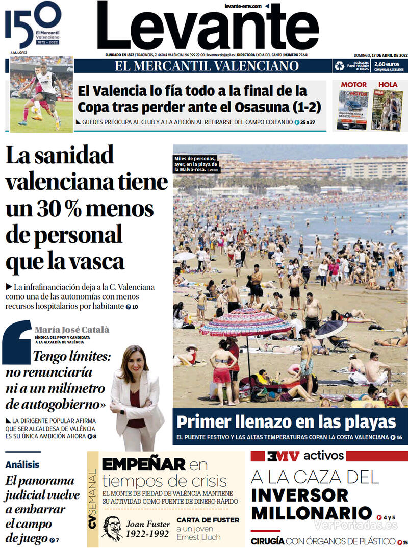 Portada Levante 2022-04-18