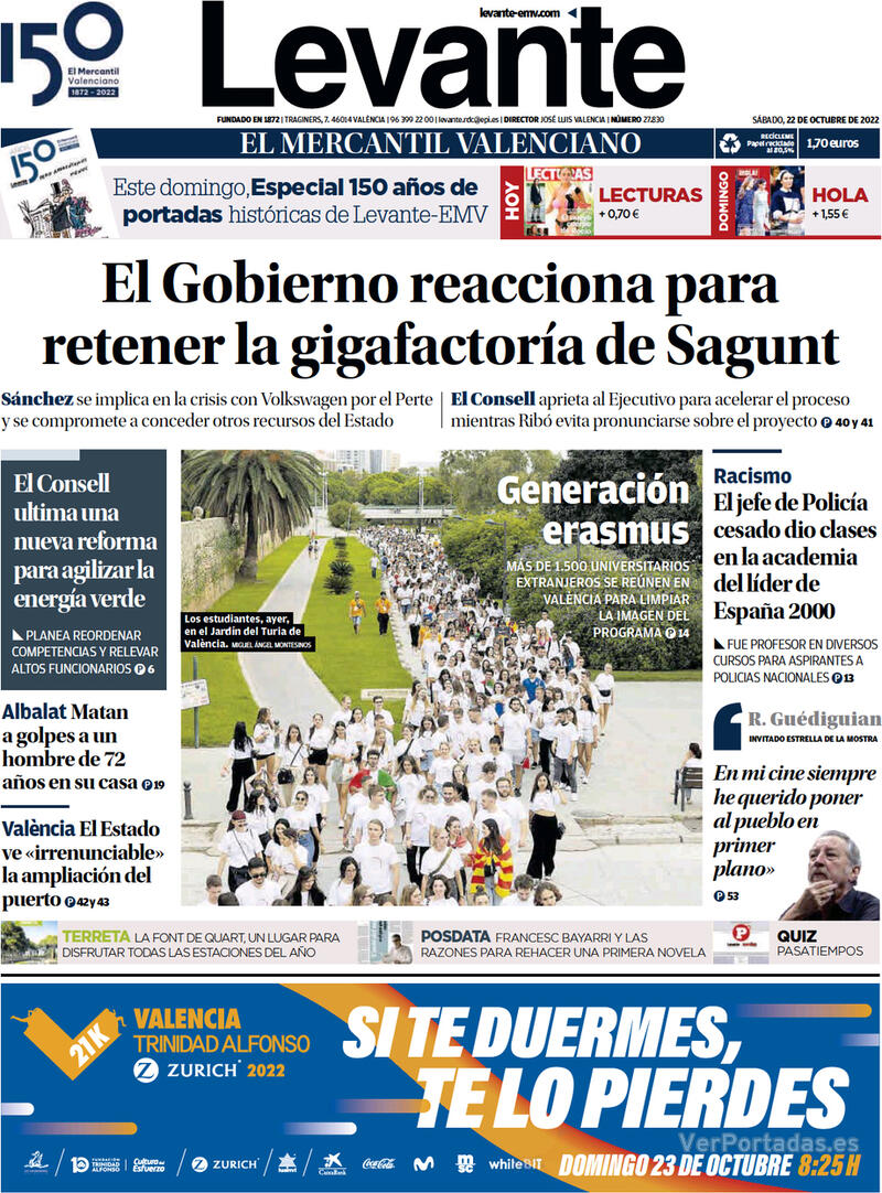 Portada Levante 2022-10-23