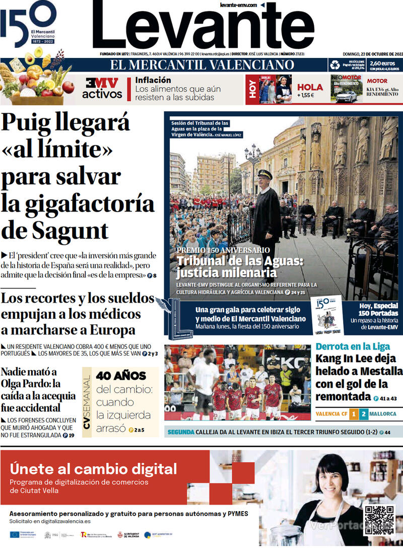 Portada Levante 2022-10-24