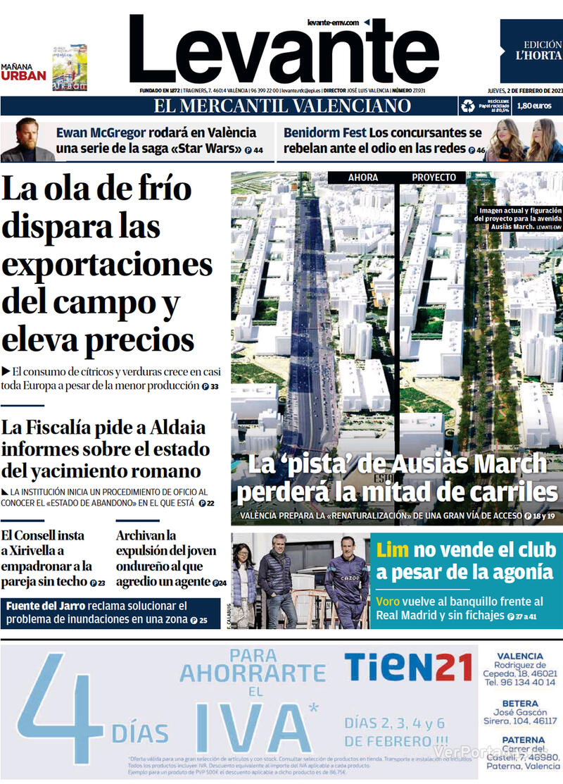 Portada Levante 2023-02-03